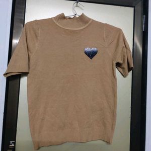 Tan Sweater with Heart Patch