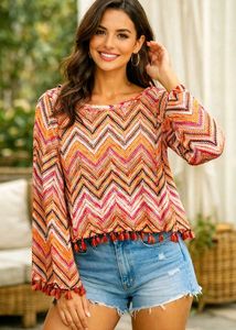 Boho Chic Chevron Tassel Top Size-36