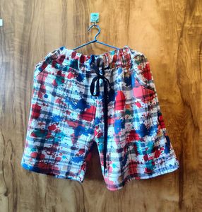 Colorful Plaid Print Drawstring Shorts