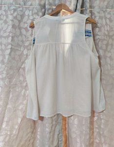 White Embroidered Sleeveless Top