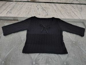 Cute Black Tie-Front Top