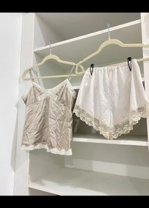 Satin Embroidered Co ord Set