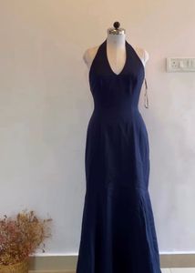 Elegant Navy Blue Halter Dress