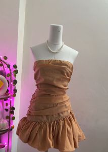 tan mini ballon dress