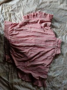 Pink Striped Ruffle Trim Top
