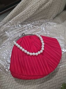 Red Potli Clutch With Pearl Handle - medium