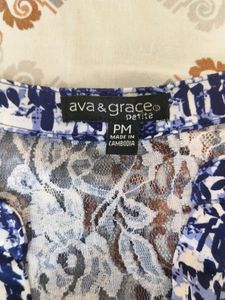 Sleeveless Top Women’s PS Blue &amp; White with Lace
