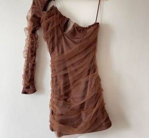 Zara Brown One-Shoulder Dress