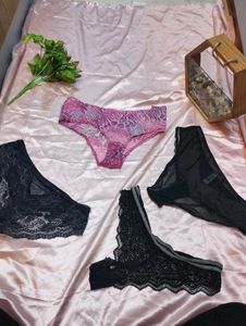 Lace &amp; Print Panties Set