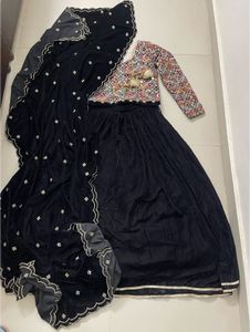 Elegant Black Velvet Embroidered Dress