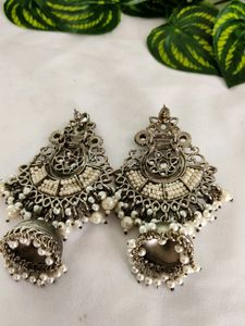 Silver Heavy Beaded And Stone Earrings ( Women)