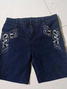 Embroidered Denim Shorts