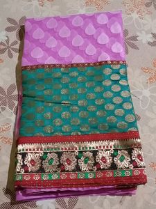Cotton Net Saree Pink Colour With Blouse