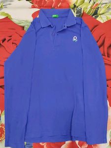 Benetton Blue Long Sleeve Polo Shirt