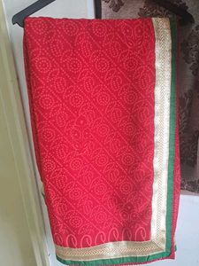 Red Bandhani Saree (♥️Karwachowth simple look)♥️