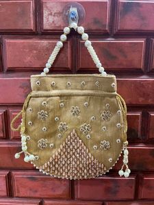 Silk Golden Embroidery Moti Batwa