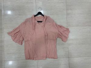 🎀 Baby Pink Crepe Top Pussy-Bow Neck Flowy &amp; Chic