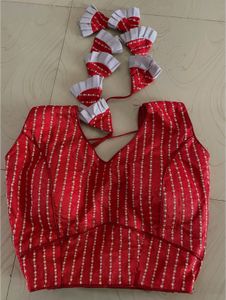 Designer Red Silk Blouse | Side Zip | Sequins