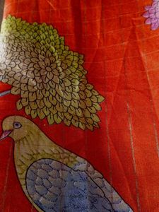 Orange Saree with Scenic Bird &amp; Tree Print
