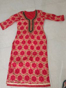 Red Kurti With Light Work.