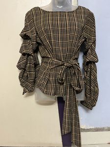 Pintrest Checkered Tie-Waist Top