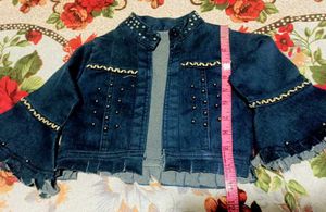 Embellished Bell Sleeve Denim Jacket
