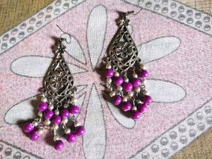 Boho Purple Beaded Dangle Earrings