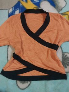 Orange &amp; Black Wrap Knit Top