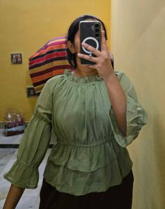 Green Off-Shoulder Crop Top