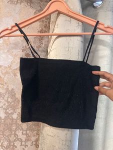 Trendy Black Cropped Tank Top, Bust- 34-38
