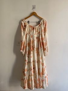 Peach-Cream Square Neck Midi Dress