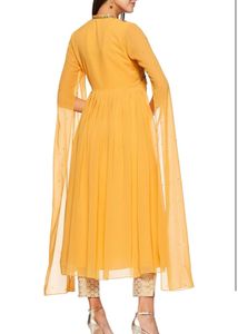Mustard Embroidered Cape Dress