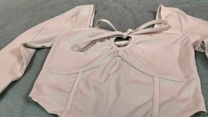 Ribbed Tie-Front Long Sleeve Top