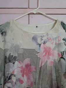Grey Pink Flower Top