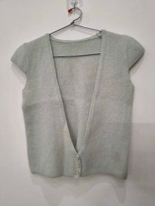 Cute Knit Vest Top - Light Green Cream