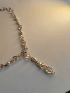 Pink Beaded Heart Pendant Necklace Adjustable