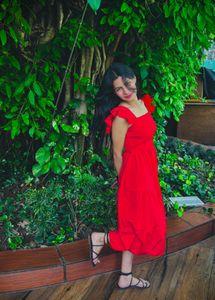 Red Tiered Midi Dress