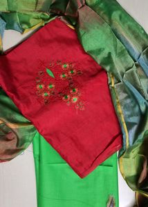 Beautiful New Red And Green Churidar Material
