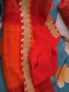 Red & Orange Embroidered Saree