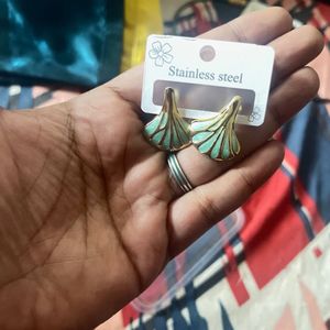 Teal &amp; Gold Earrings