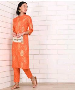 Orange Banarasi Print Kurti