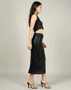 One Shoulder Ruched Shimmer Crop Top with Skirt