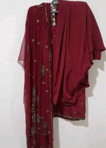 Embroidered Maroon Kurta set