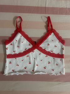 cherry printed red lace y2k top