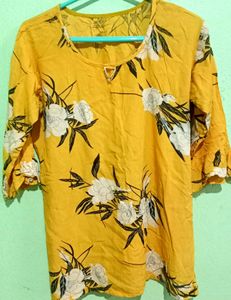 Perfect Floral Print Yellow Top With Bell Sleeves