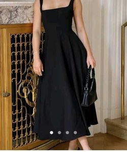 Elegant Black Square Neck Midi Dress