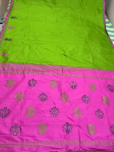 Vintage Pure Silk Saree Pink & Green