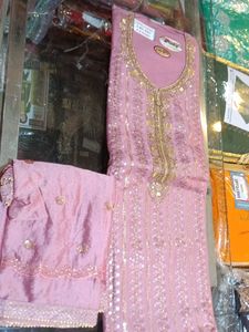 Elegant Pink Embroidered Dresss Material
