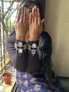 oxidised square mirror openable bracelet pair