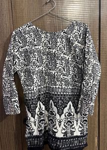 Boho Ethnic Pattern White Short Kurti
